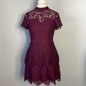 Missguided Burgundy Lace Asymmetrical Dress